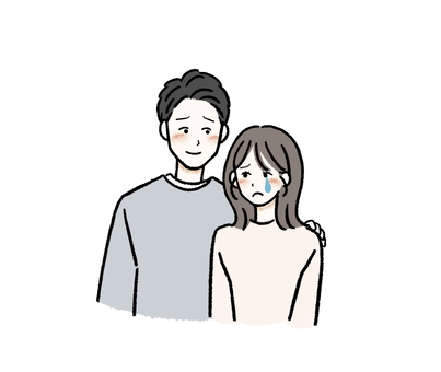 泣く女性と慰める男性 泣く,女性,慰める,男性,癒し,涙,泣き顔,悲しい,肩,抱き寄せるのイラスト素材