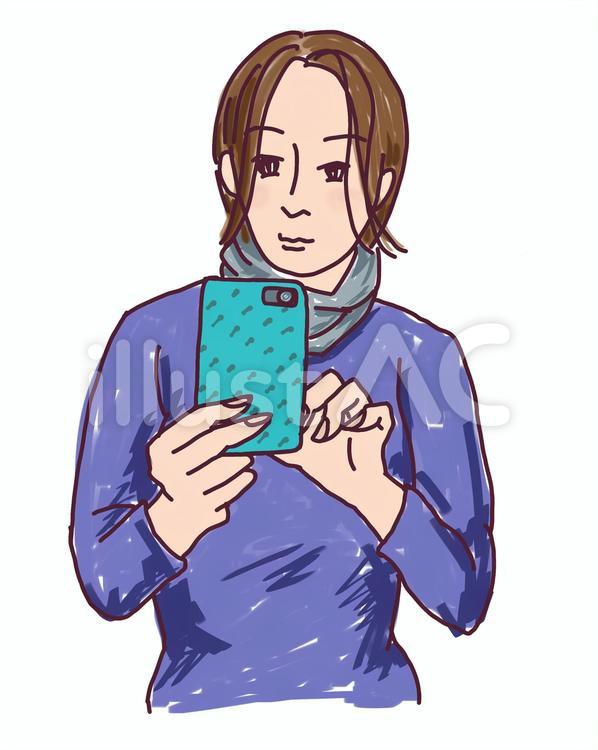 スマホを操作する女性のイラスト 女性,きれい,美人のイラスト素材