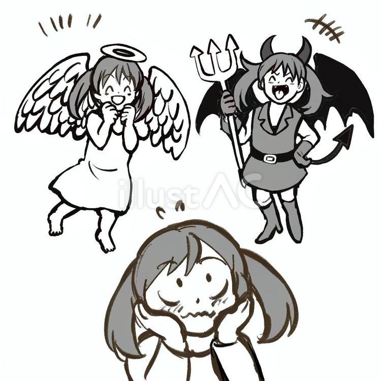 天使と悪魔の声 女の子,天使,悪魔のイラスト素材