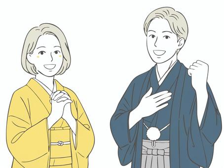 着物信頼できる男性と女性 男性,任せる,承ります,安心,営業,誠実,信頼,責任感,笑顔,明るいのイラスト素材