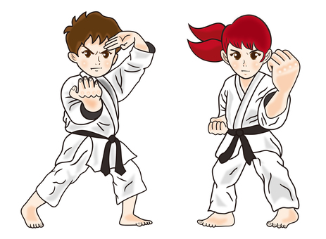 空手型28 空手,型,男女,黒帯,格闘技,構え,拳,防御のイラスト素材