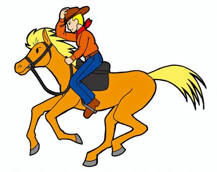 カウボーイ 乗馬 イラスト カウボーイ 乗馬 イラスト 金髪,カウボーイ,乗馬,赤色,スカーフ,茶色,カウボーイハット,オレンジ色,シャツ,背景のイラスト素材