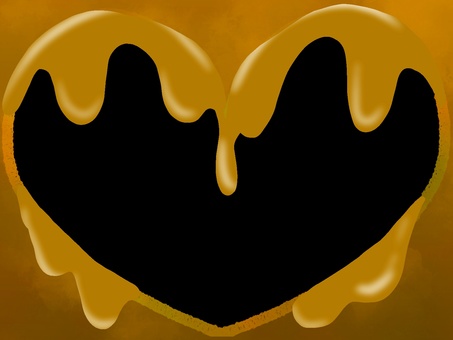 蕩けたハートのフレーム黄色 蕩けたハートのフレーム黄色 ハート,フレーム,枠,手描き,背景透過,シンプル,溶ける,はちみつ,黄色,どろどろのイラスト素材