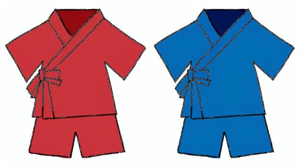甚平(赤と青) 甚平,赤,青,こども,お祭り,おまつり,夏祭り,縁日,小学生,子供のイラスト素材