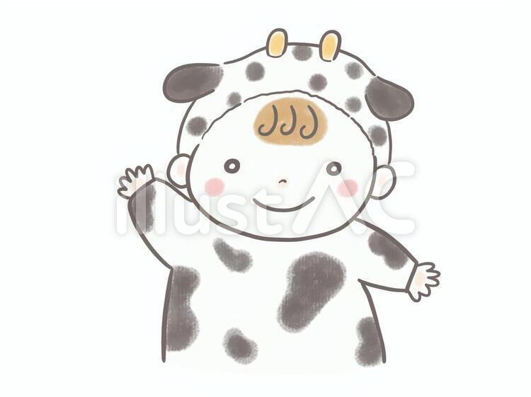 牛の着ぐるみを着た赤ちゃん 牛,着ぐるみ,丑年のイラスト素材