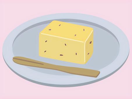 グレーの皿に載った芋ようかん　背景ピンク 芋ようかん,ようかん,和菓子,さつまいも,秋の味覚,秋,芋,旬,お菓子,スイーツのイラスト素材