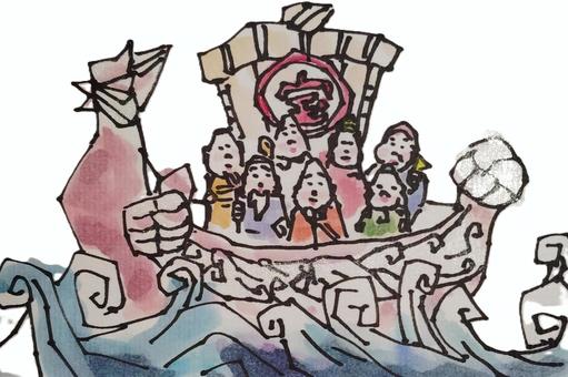 お正月 お正月,七福神,宝船,帆船,新年,縁起物,七柱の神,恵比寿,大黒天,福禄寿のイラスト素材