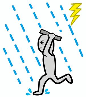 夕立ち 夕立ち,雨,土砂降り,ずぶ濡れ,男性,走る,濡れる,雨水,雷,ゲリラ豪雨のイラスト素材
