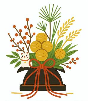 福を呼ぶ彩り　和の正月飾り 正月飾り,お正月,和風,生け花,松,南天,縁起物,招き猫,旅館,日本のイラスト素材