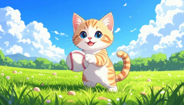 Cat playing with a baseball, JPG Cat playing with a baseball, cat, animal, creatures, JPG