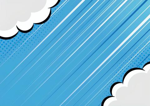 青色のポップな雲と斜めの効果線の背景素材 効果線,ライン,ドット,雲,ポップ,青色,背景のイラスト素材