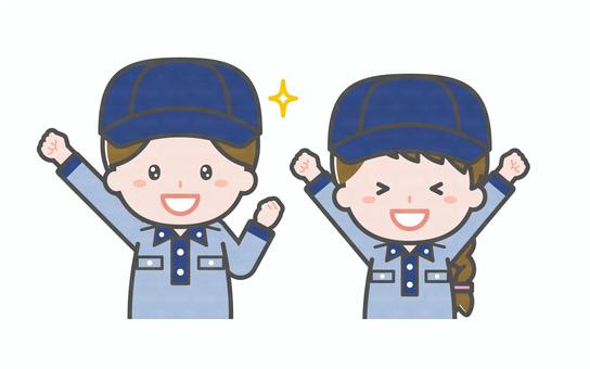 ミニ_2人_郵便配達員の男女03 男性,女性,大人,職業,仕事,郵便,配達,物流,ドライバー,配送のイラスト素材