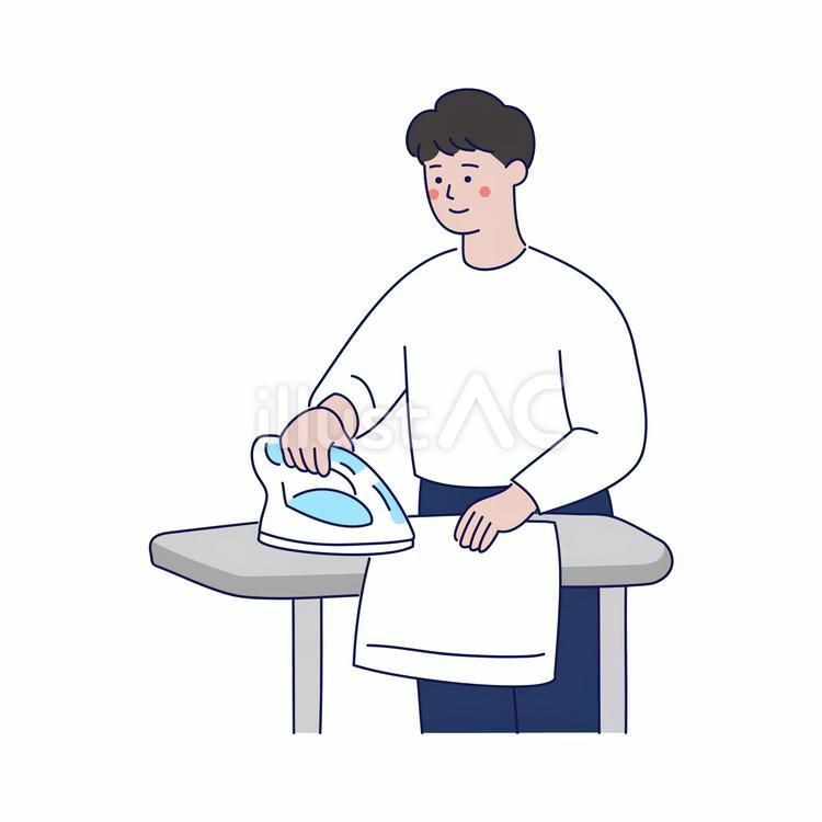 アイロンをかける男性の日常シーン 男性,アイロン,家事のイラスト素材