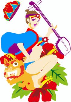 紅型女子 舞踊,女性,紅型,ポップ,シンプル,かわいい,王族,琉球王国,伝統,衣装のイラスト素材