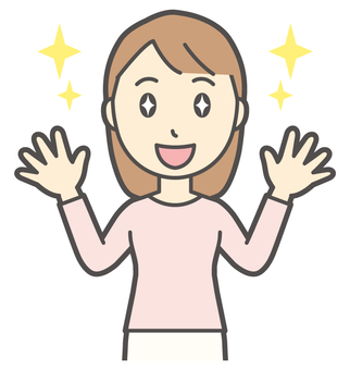  ロングヘア女性-110-バスト 嬉しい,女性,女の子,人物,かわいい,喜ぶ,感動,笑顔,やったー,表情のイラスト素材