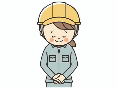 お辞儀をする女性作業員 お辞儀,お礼,挨拶,礼,お断り,感謝,ありがとう,笑顔,建築士,現場監督のイラスト素材