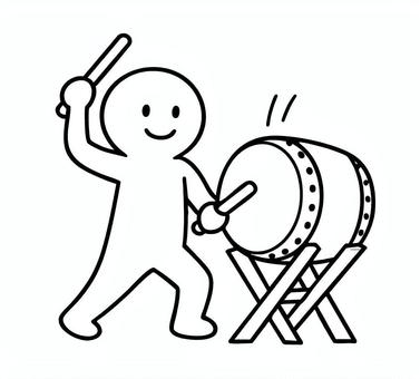 和太鼓を叩いている棒人間 和太鼓,和楽器,叩く,線画,キャラクター,手描き,手書き,イラスト,挿し絵,棒人間のイラスト素材
