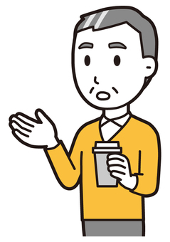  ニット中年男性(黄)-263-バスト コーヒー,おじさん,男性,中年,お父さん,パパ,シニア,ミドルエイジ,人物,かわいいのイラスト素材