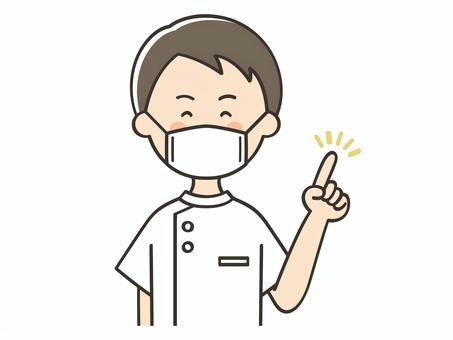 指差しするマスクの男性看護師 男性,看護士,看護師,介護士,医者,医師,薬剤師,マスク,ポイント,指差しのイラスト素材