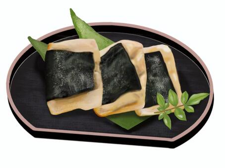 磯辺焼き26C（3個） 磯辺焼き,磯辺巻き,餅,磯辺餅,黒半月盆,正月,2個,食べ物,日本食,和食のイラスト素材