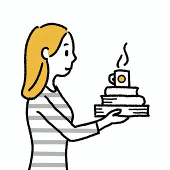 本とマグカップを運ぶ女性 女性,マグカップ,若い,本,運ぶ,休憩,勉強,読書のイラスト素材