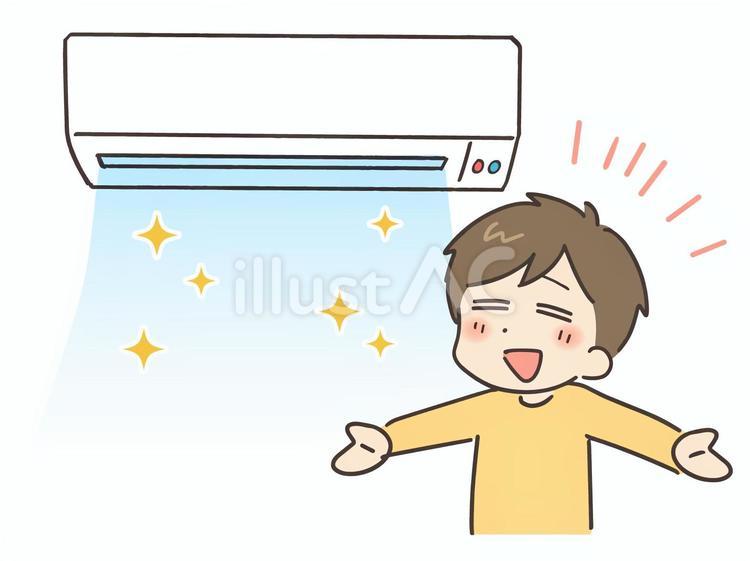 清潔なエアコンに喜ぶ男性 エアコンクリーニング,エアコン,クーラーのイラスト素材