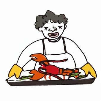 ロブスターを運ぶ人 男性,ロブスター,シーフード,カナダ,食べ物,料理,運ぶ,店員,人物,1人のイラスト素材