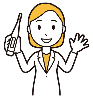  女性医師白衣(黄)-405-バスト 体温計,女医,医師,女性,白衣,スクラブ,医者,病院,医療,ドクターコートのイラスト素材