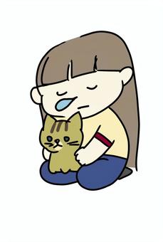 いつも一緒 猫,子猫,女の子,お昼寝,茶トラ,保護猫,絵本のイラスト素材
