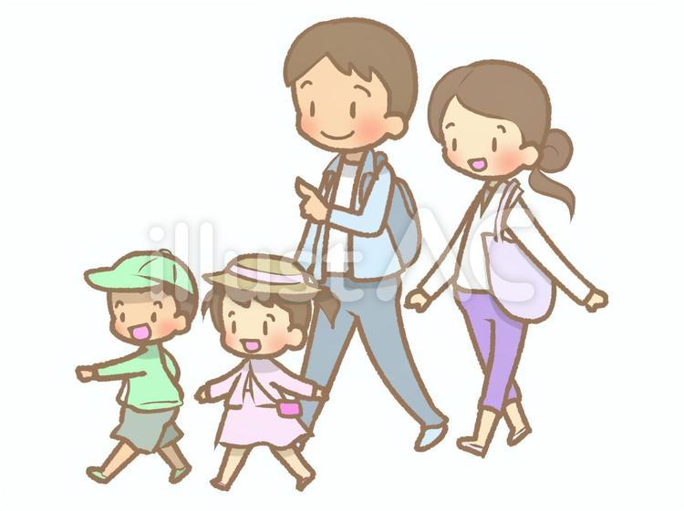 長袖-外出-４人家族210616 家族,外出,全身のイラスト素材