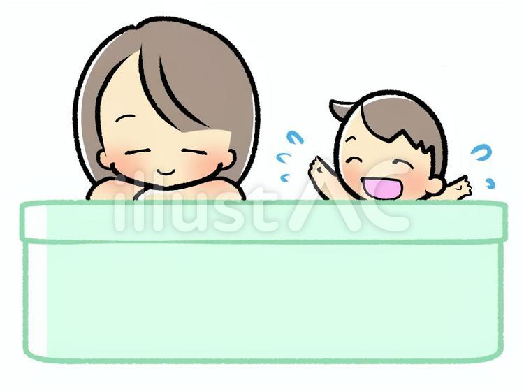 女性と男の子-お風呂211223 家族,風呂,入浴のイラスト素材