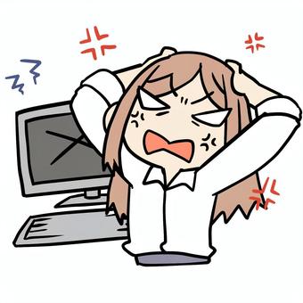 パソコンがエラーでキレる女性 女性,パソコン,エラー,キレる,デジタル,苦手,怒る,イライラ,むかむか,ミスのイラスト素材
