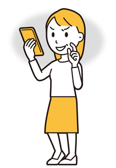  ロングヘア女性(黄)-097-全身 スマホ,悪人,女性,女の子,人物,かわいい,表情,感情,悪い,悪事のイラスト素材