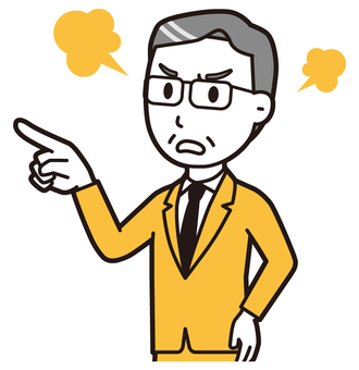 中年スーツ眼鏡(黄)-027-バスト 怒る,サラリーマン,会社員,中年,ビジネスマン,オフィス,ビジネス,営業マン,先生,講師のイラスト素材