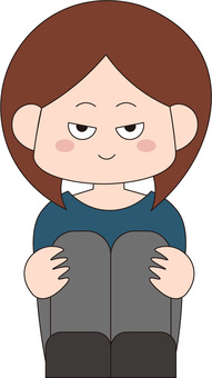 体育座り　女性 体育座り,体操座り,座る,女性,センター分け,三白眼,若者,人物のイラスト素材