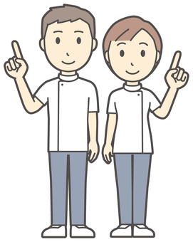  理学療法士の男女-030-全身 指差し,笑顔,理学療法士,男女,医療,病院,クリニック,整体師,柔道整復師,鍼灸師のイラスト素材