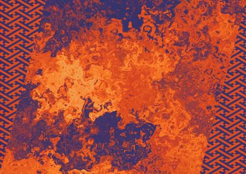 オレンジと青紫の和柄マーブルテクスチャ 和柄,紗綾形,オレンジ,青紫,背景,液体,流れ,パターン,日本,伝統のイラスト素材