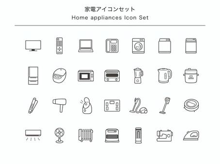 家電アイコンセット1 web,アイコン,家電,電化製品,マーク,線画,シンプル,セット,テレビ,リモコンのイラスト素材
