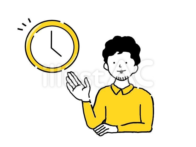 時間を知らせる男性ー上半身 男性,時計,説明のイラスト素材
