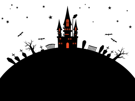 ハロウィンの館のシルエットのフレーム　2 秋,ハロウィン,フレーム,キラキラ,お化け屋敷,10月,イベント,トリックオアトリート,見出し,タイトルのイラスト素材
