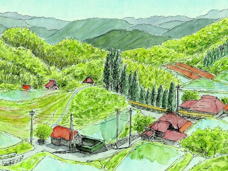 Illustration, landscape painting, landscape, watercolor painting, 
