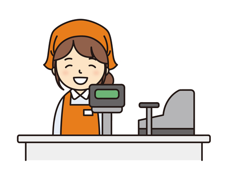 スーパーのレジ スーパー,スーパーマーケット,レジ,レジスター,会計,支払い,スタッフ,店員,パート,アルバイトのイラスト素材
