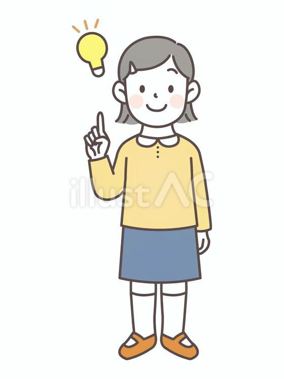 指差しとアイディアを思いつく女の子1全身 子ども,人物,小学生のイラスト素材