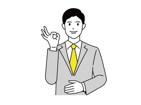 笑顔でOKサインを出す男性会社員 okサイン,ok,okマーク,マル,まる,ポーズ,ジェスチャー,ビジネスマン,会社員,男性のイラスト素材
