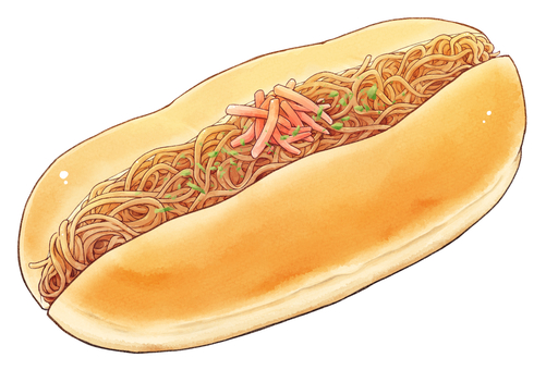 コッペパン（焼きそば） コッペパン,パン,惣菜パン,焼きそばパン,焼きそば,食べ物,料理,あたたかいのイラスト素材