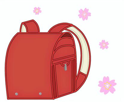 桜舞う赤いランドセルのイラスト ランドセル,赤,桜,アイコン,ベクター,入学,新学期,新一年生,小学校,小学生のイラスト素材