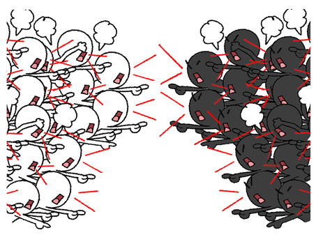 争い シルエット,反発,怒る,激怒,抗議,指差し,お互い,正義,リアクション,団体のイラスト素材