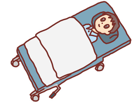 ストレッチャーに横たわるイラスト 男性,人物,寝る,検査,ストレッチャー,手書き,フリー,挿絵,イラストのイラスト素材