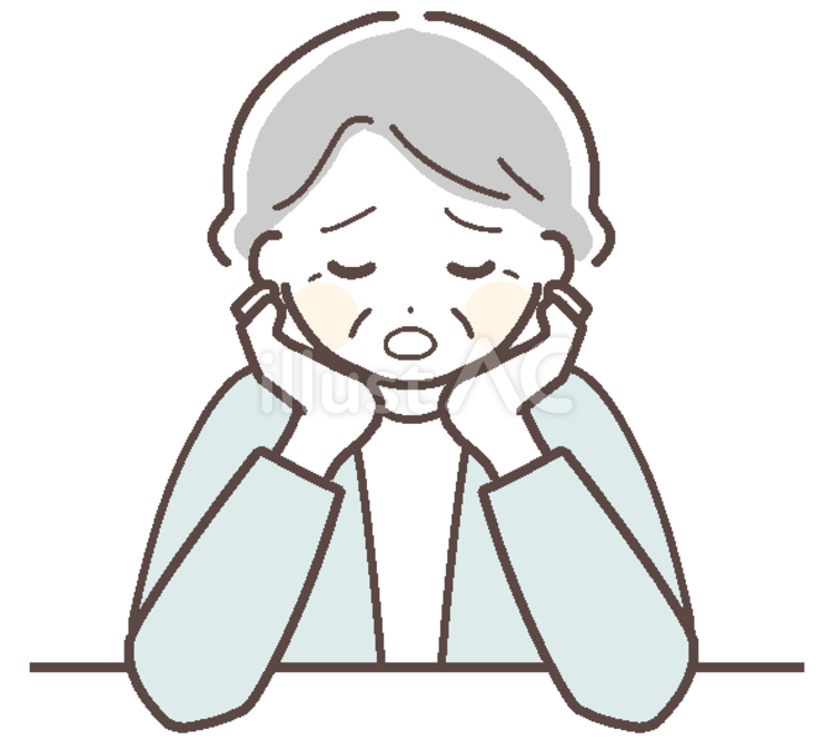 ため息をつく疲れた顔の年配女性 疲れ,疲労,悩むのイラスト素材