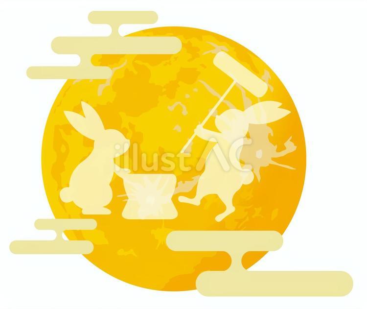 満月と霞（餅をつくウサギ）_25 満月,月,うさぎのイラスト素材